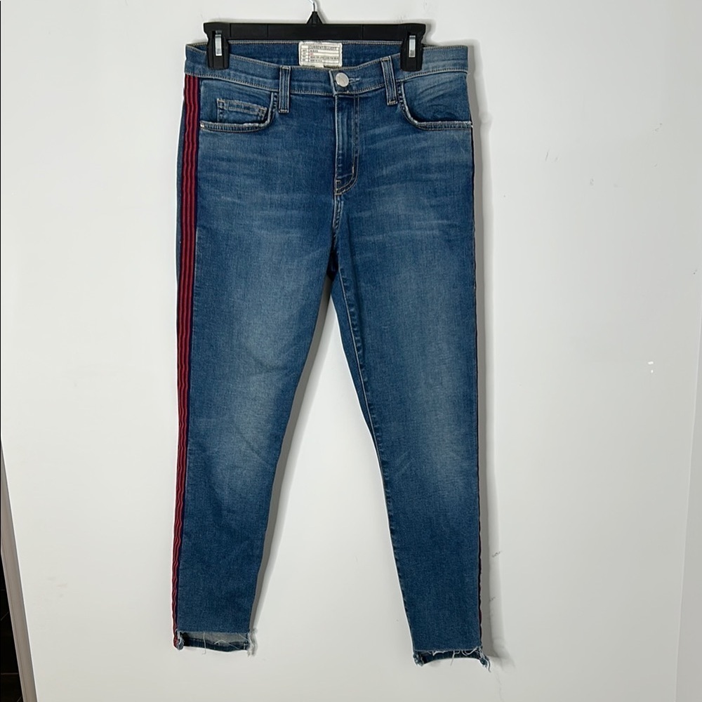 Current/Elliott High Waisted Red Side Stripe Stiletto Jeans - Picture 2 of 10
